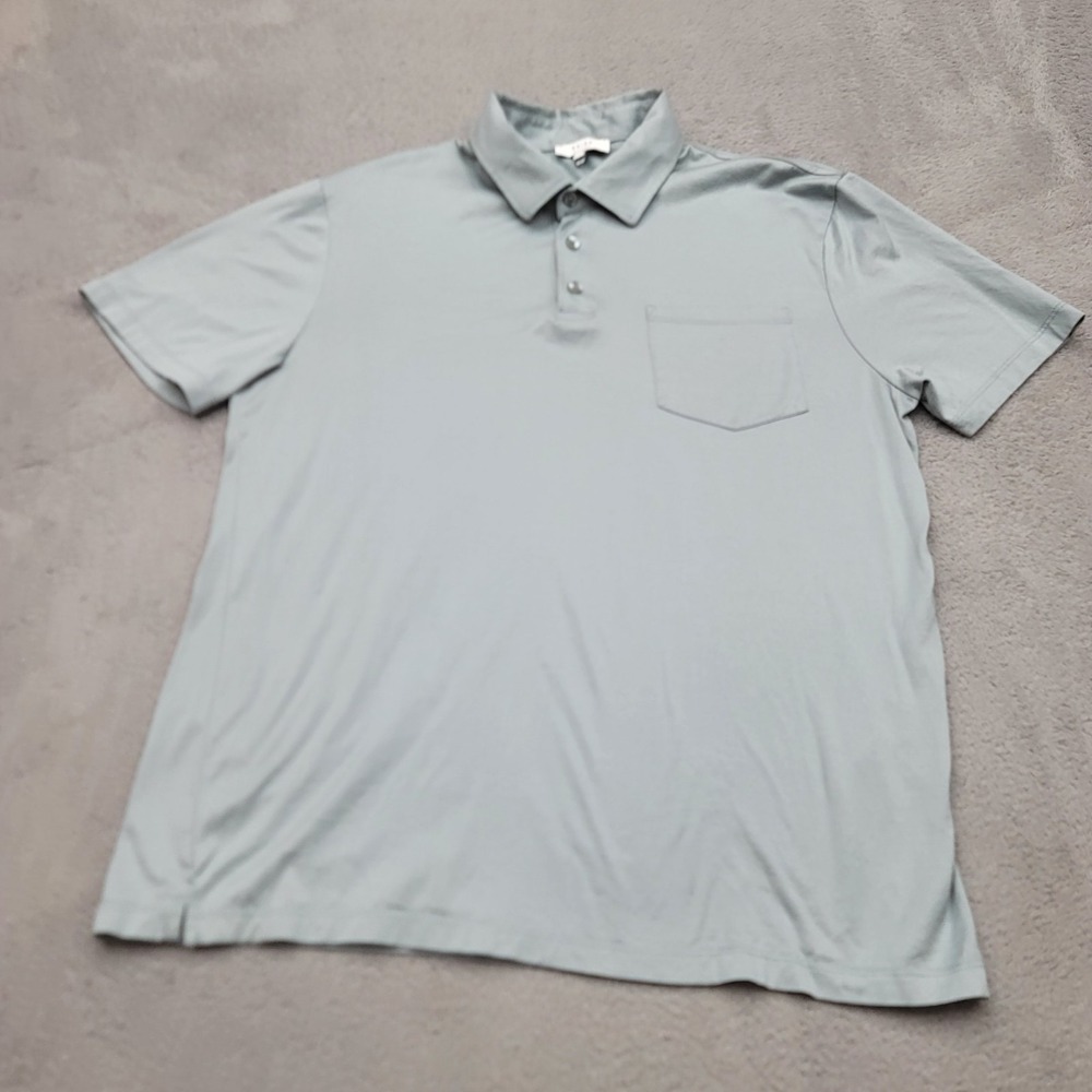Reiss Elliot Polo Shirt Mens Large Gray Egyptian Cotton Short Sleeve Pocket*